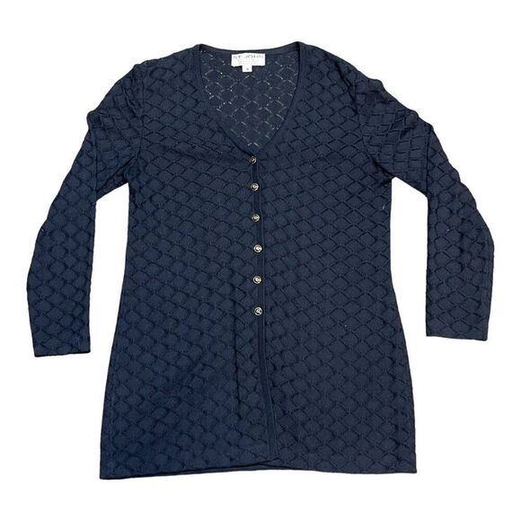 St. John Navy Blue Santana Knit Cardigan & Skirt Suit Set By Marie Gray Size 10 - Picture 3 of 11